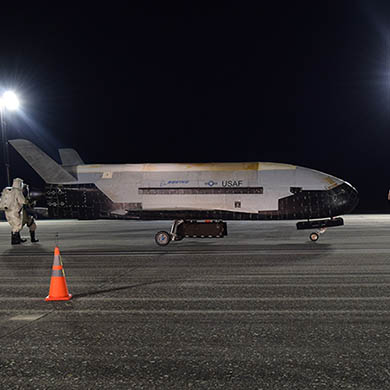 US Air Force X-37B vehcile after landing at Kennedy Space Center